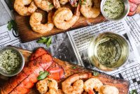 Grilled Cedar-Plank Lobster and Shrimp with Garlic Herb Butter
