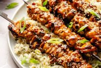 Grilled Sesame Chicken Skewers with Ginger-Scallion Rice Recipe