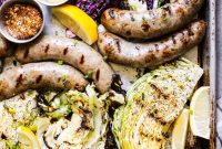 Beer Bratwurst with Caramelized Onions and Grilled Cabbage