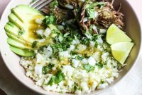 Salsa Verde Shredded Beef Bowls with Cilantro Lime Rice