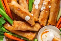 Crispy Buffalo Chicken Egg Rolls with Blue Cheese Dip