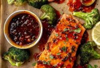 Sheet Pan Salmon and Broccoli with Harissa Honey Butter