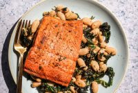 Broiled Salmon with Herbed White Beans and Kale
