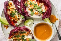 Rotisserie Chicken Lettuce Wraps with Creamy Peanut Sauce
