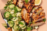 Harissa Yogurt-Marinated Chicken with Cucumber Quinoa Salad