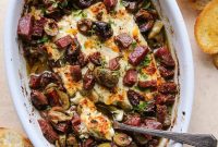 Oven-Baked Feta with Olives, Sopressata and Thyme Recipe