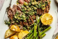 Grilled Steak with Italian Salsa Verde and Roasted Vegetables