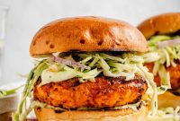 Buffalo Chicken Burger Recipe with Gorgonzola Blue Cheese Slaw