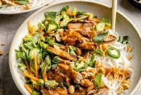 Spring Roll Inspired Grilled Chicken Salad with Peanut Sauce