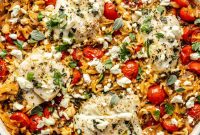 Skillet Orzo with Feta and Pan Seared Fish
