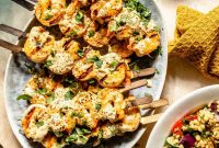 Spicy Curried Shrimp Skewers with Grilled Veggie Couscous Recipe