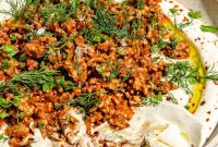 Spicy Lamb and Roasted Eggplant Labneh Recipe