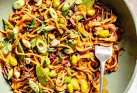 Gochujang Peanut Noodles with Crisp Vegetables