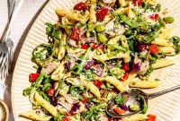 Grilled Antipasto Pasta Salad Recipe with Mozzarella and Peppers