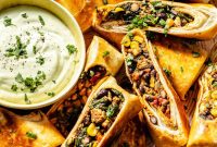 Crispy Southwestern Egg Rolls with Avocado Ranch Dip