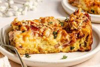 Croque Monsieur Breakfast Casserole with Ham and Gruyere