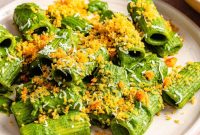 Green Pasta with Spicy Calabrian Breadcrumbs