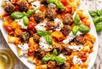 Savory Basil Meatballs with Burst Cherry Tomatoes