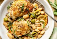 Sheet Pan Roasted Chicken with Lemon White Beans