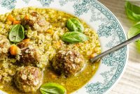 Pesto Meatball Soup with Pastina