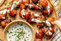 Bacon Wrapped Apricot Bites with Blue Cheese Drizzle