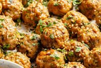 Chicken-Scallion Dumpling Meatballs with Chili-Sesame Drizzle