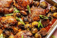 Ginger Orange Sheet Pan Chicken with Crispy Brussels Sprouts