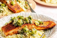Pan-Seared Salmon with Castelvetrano Olive and Feta Salsa Recipe