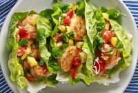 Shrimp Lettuce Cups with Pineapple Pico and Chipotle-Lime Slaw