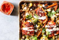 Sheet Pan Harissa Chicken and Veggies with Lemon Aioli