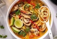 Thai Red Curry Chicken Soup with Zucchini Noodles