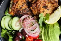 Pan-Roasted Chicken Thighs with Deconstructed Greek Salad