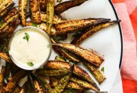 Crispy Cajun Oven Roasted Okra Fries with Lemon Garlic Aioli
