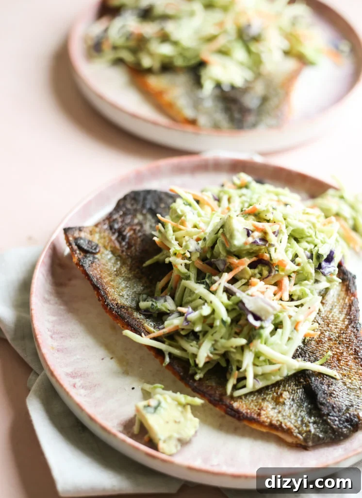 Crispy Trout with Green Goddess Broccoli Slaw