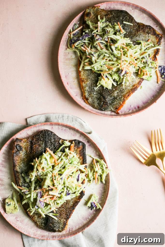 Crispy Trout with Green Goddess Broccoli Slaw