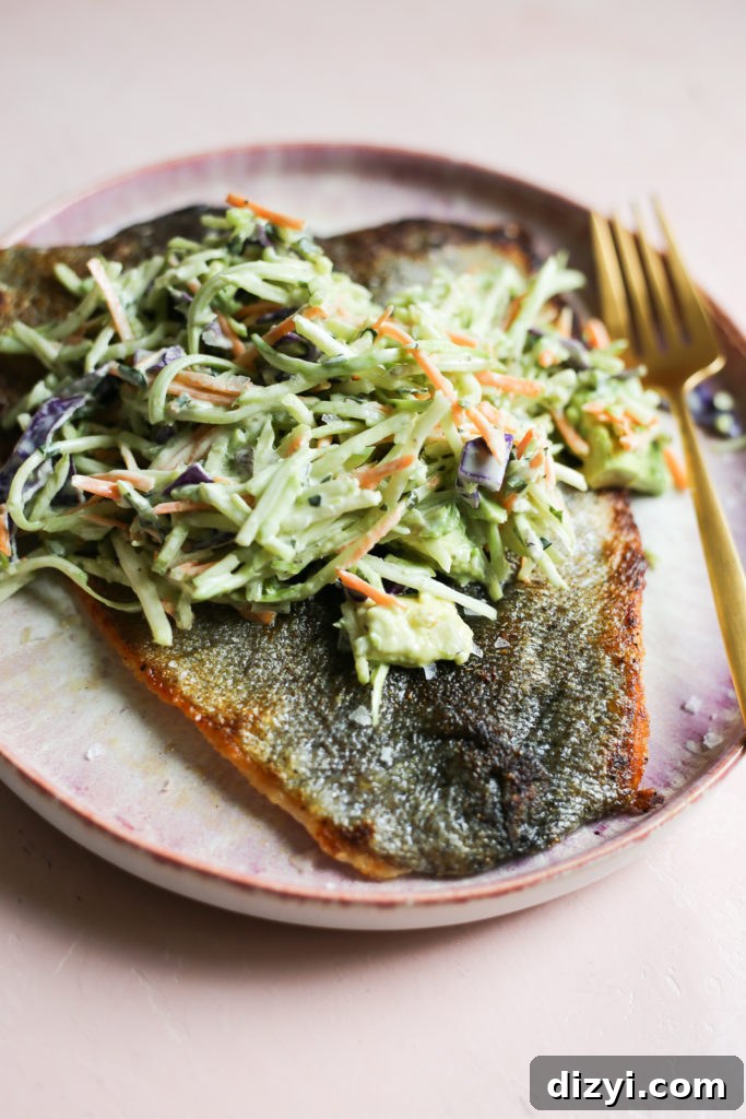 Crispy Trout with Green Goddess Broccoli Slaw