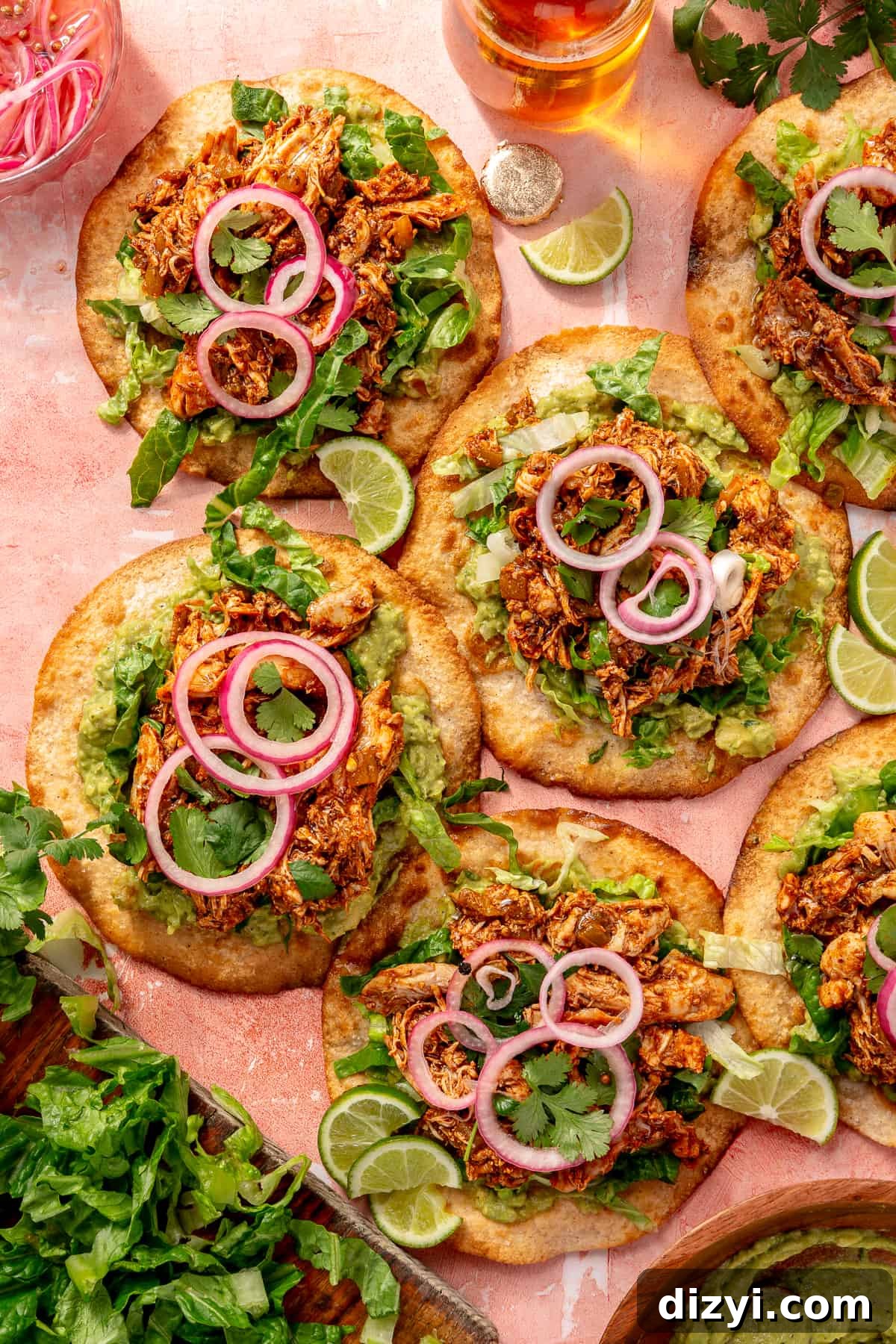 Easy Rotisserie Chicken Tostadas with Quick Pickled Onions