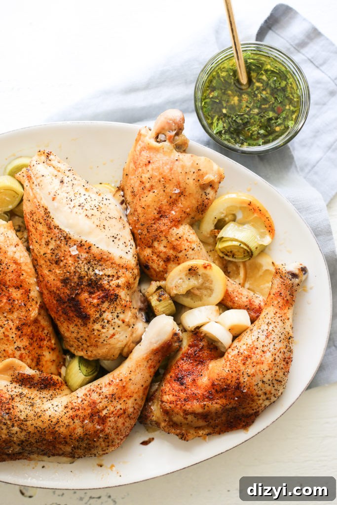 Sheet-Pan Roasted Chicken with Leeks and Tarragon Chimichurri 3 Sheet Pan Roasted Chicken with Leeks