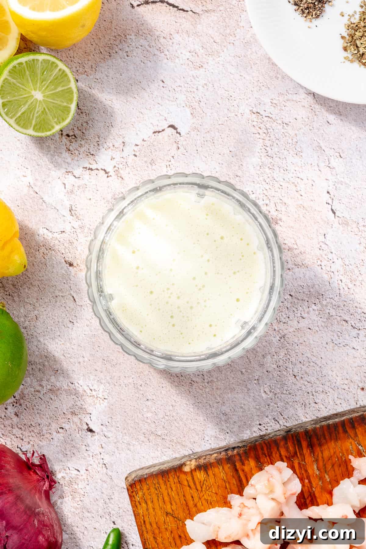 Serrano-citrus mixture blended in processor.