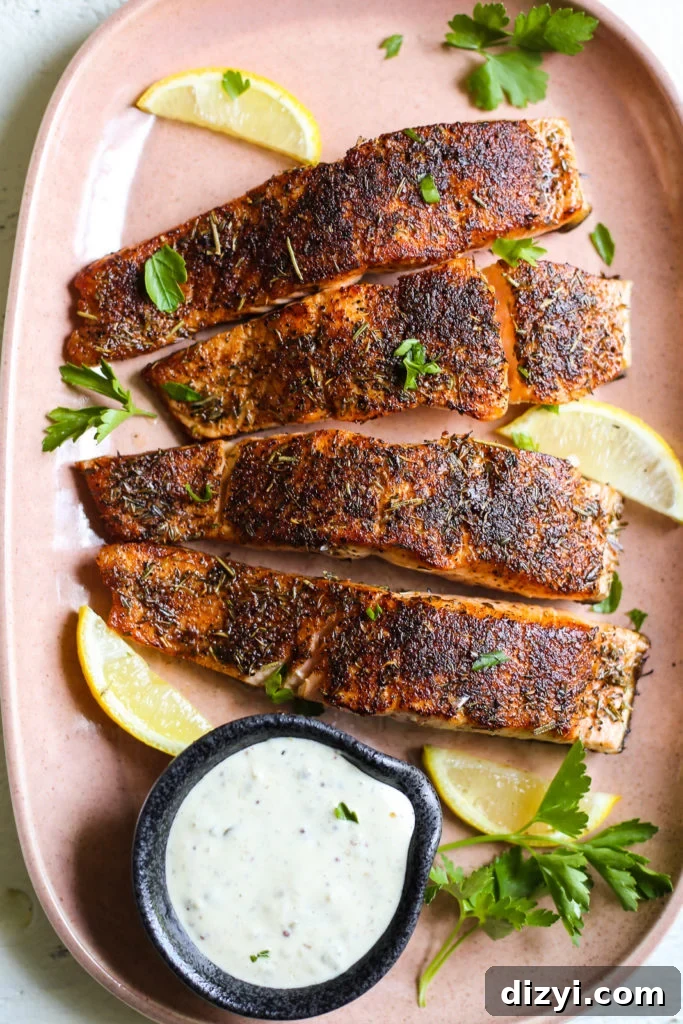 Blackened Pan-Seared Salmon Recipe with Whole30 Tartar Sauce 2 Blackened Pan Seared Salmon