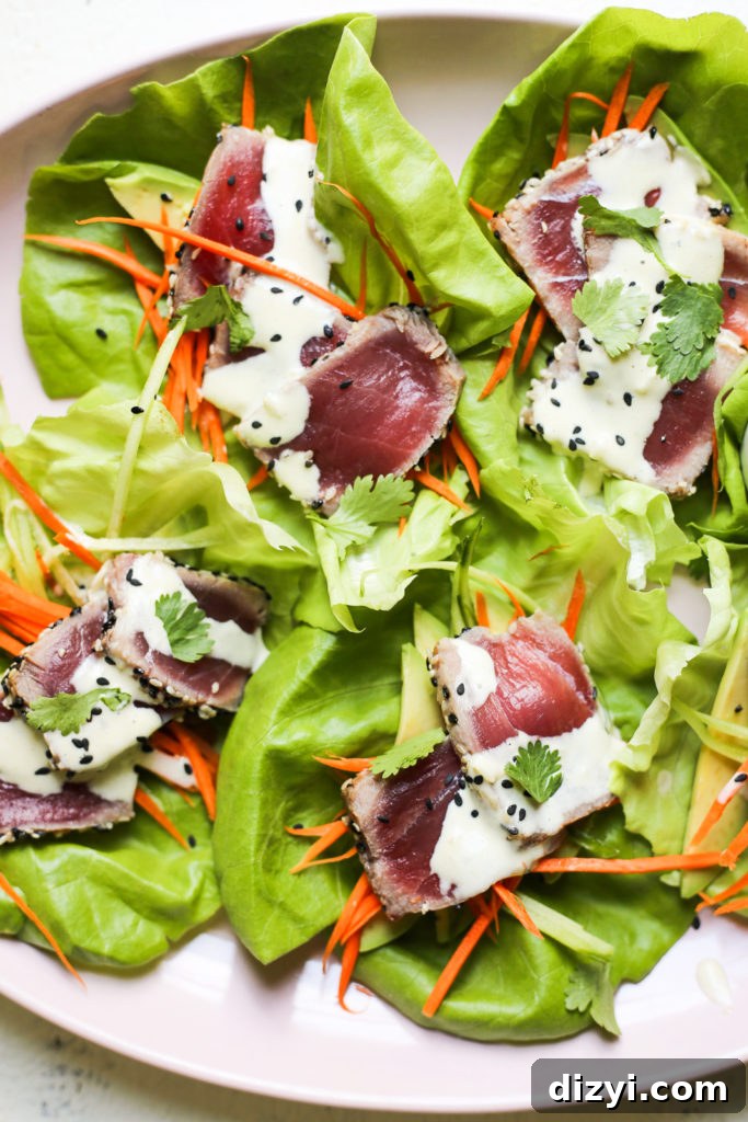 Seared Tuna Lettuce Cups with Creamy Wasabi Aioli 3 Seared Tuna Lettuce Cups
