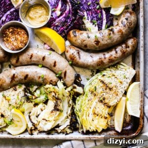 Beer Bratwursts with Onions and Grilled Cabbage