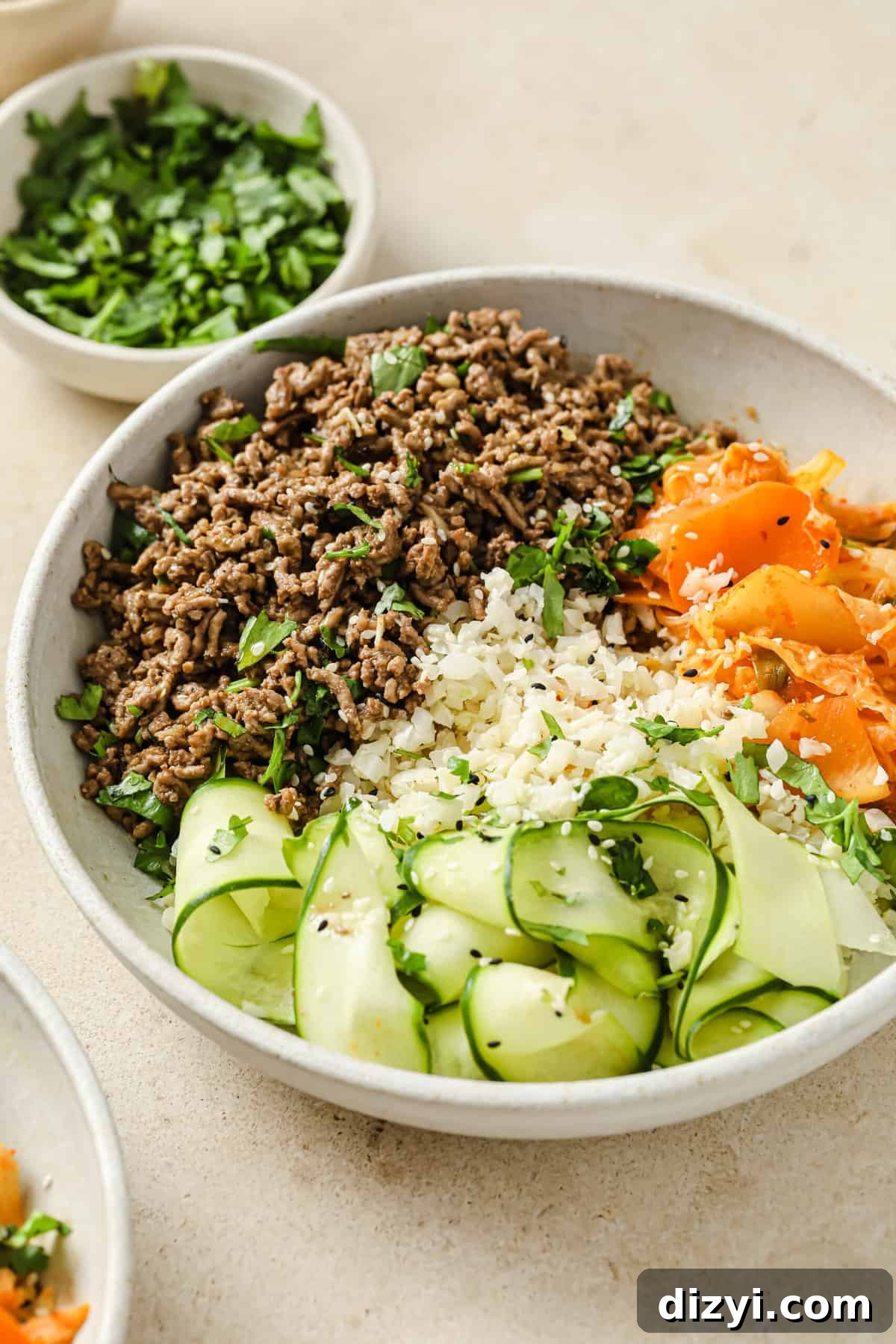 Korean-inspired Ground Beef and Kimchi Bowls
