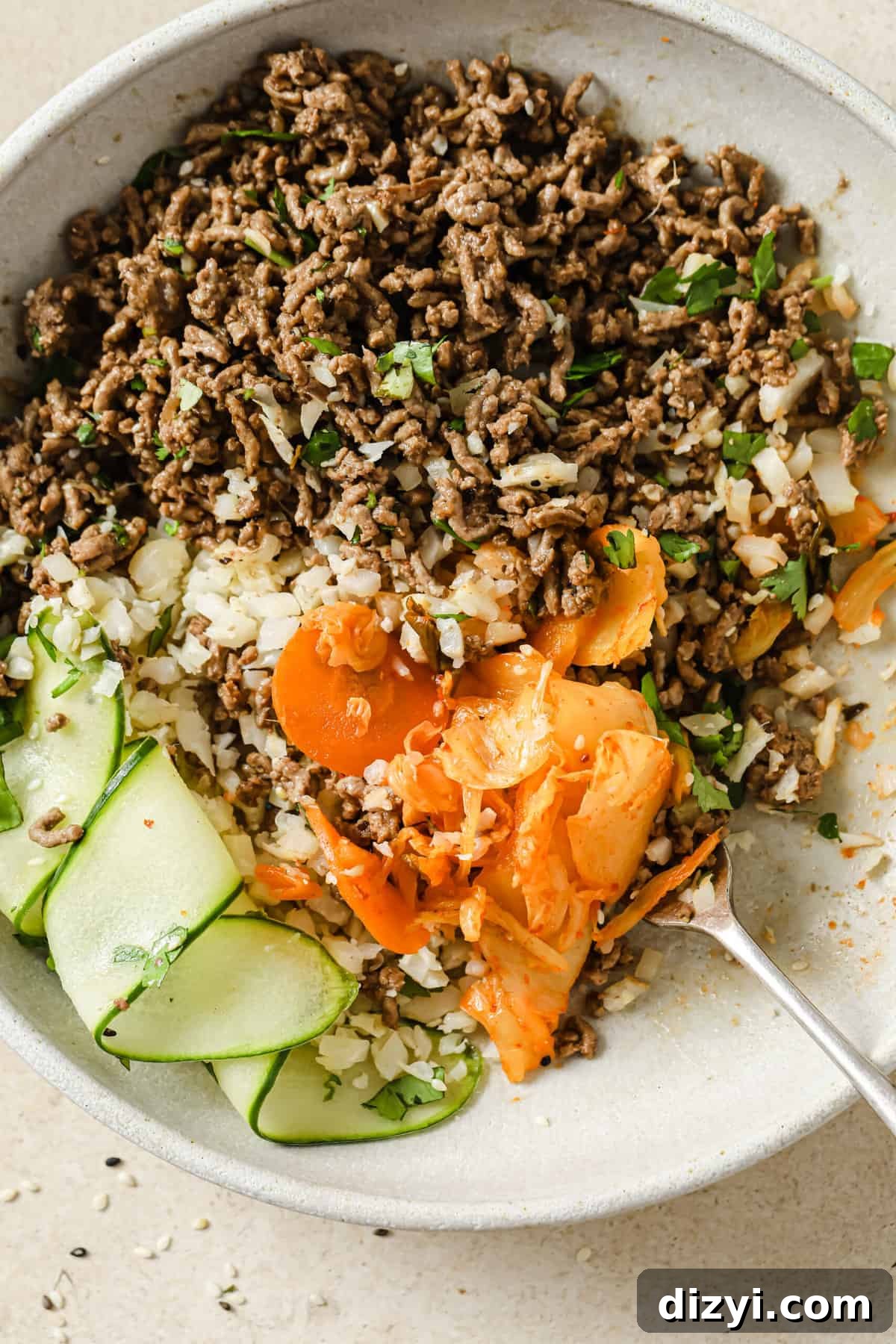 Korean-inspired Ground Beef and Kimchi Bowls
