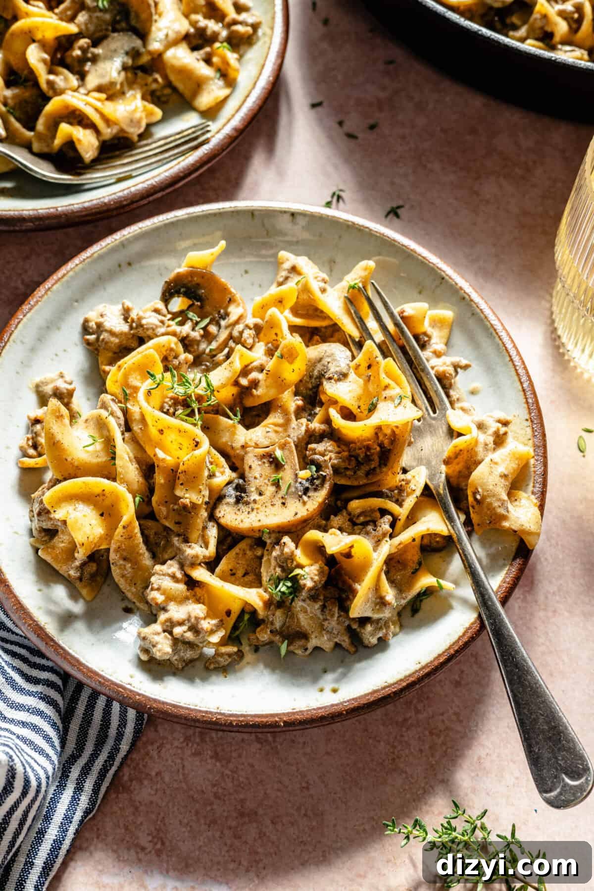 One-Pot Beef Stroganoff with Ground Beef 6 a single serving of hamburger helper beef stroganoff on a plate