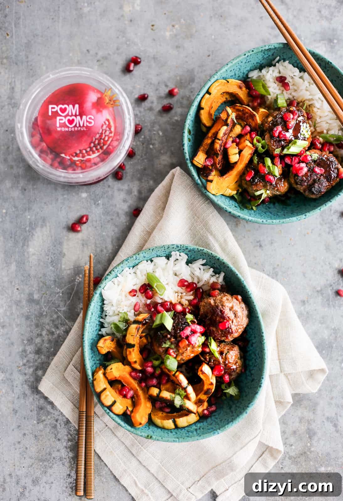 Sticky Pomegranate-Glazed Meatball Bowls Recipe 3 Sticky Pomegranate Meatball Bowls