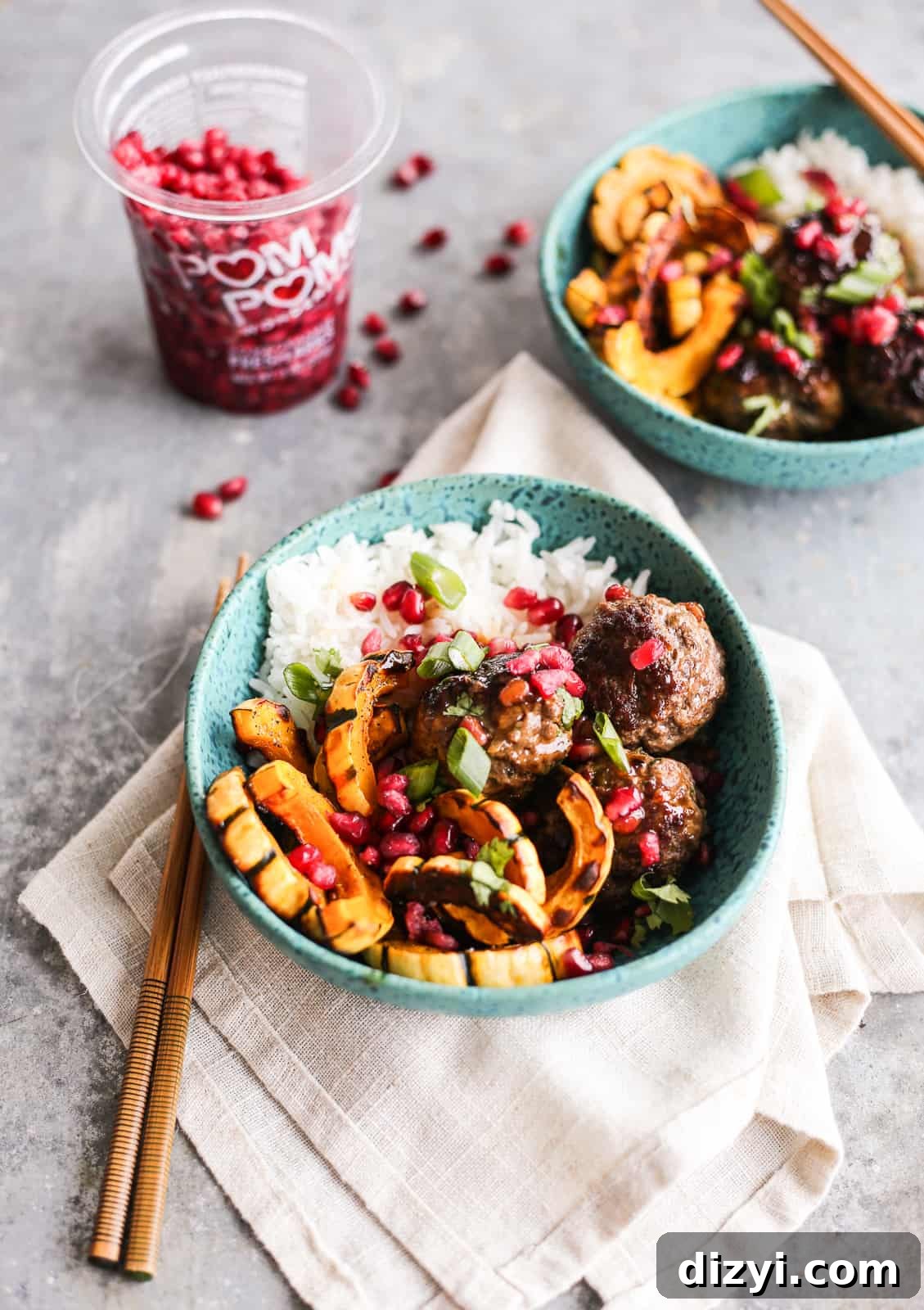 Sticky Pomegranate-Glazed Meatball Bowls Recipe 4 Sticky Pomegranate Meatball Bowls