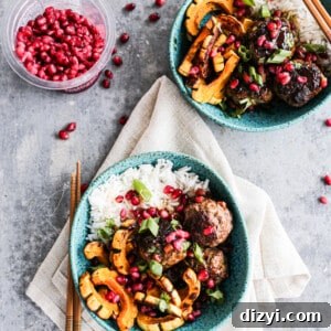 Sticky Pomegranate Meatball Bowls