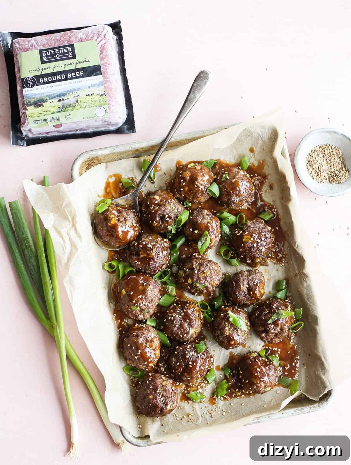 Close-up of meatballs roasting on a baking dish