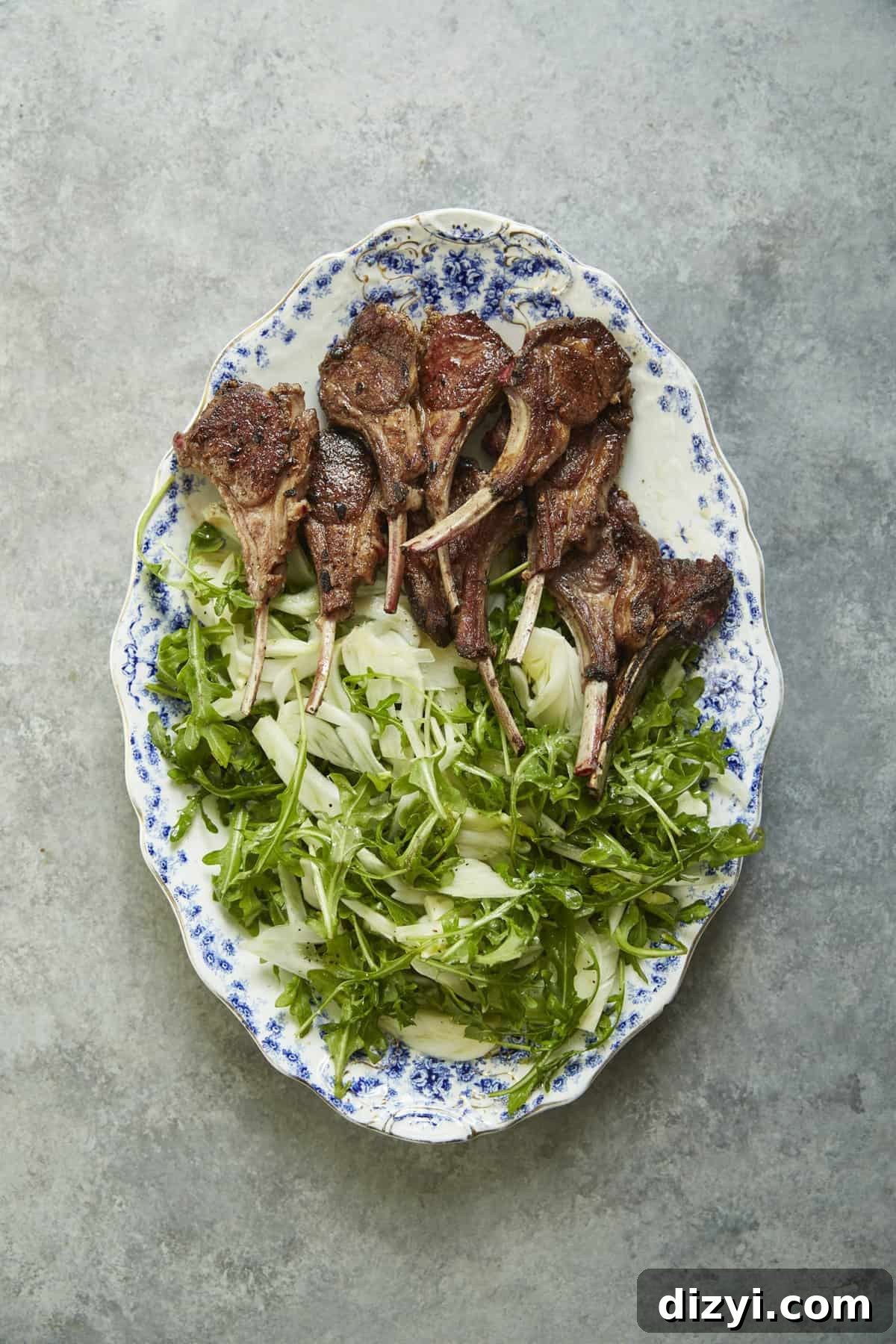 garam masala-rubbed lamb chops with simple fennel and arugula salad